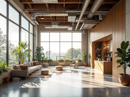 森职科技办公室内部环境，现代化办公空间，员工正在讨论工作，绿色植物装饰，明亮自然光线