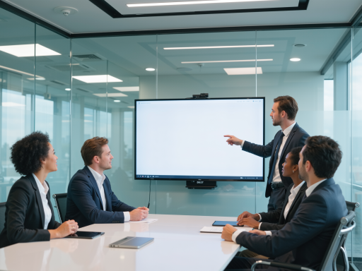 某大型互联网公司培训现场，会议室里员工正在参加技术培训，讲师在屏幕前讲解，学员专注听讲