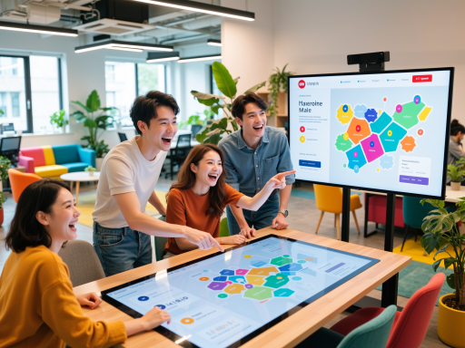 某金融机构培训场景，银行员工正在接受数字化转型培训，现代化培训教室，互动教学设备